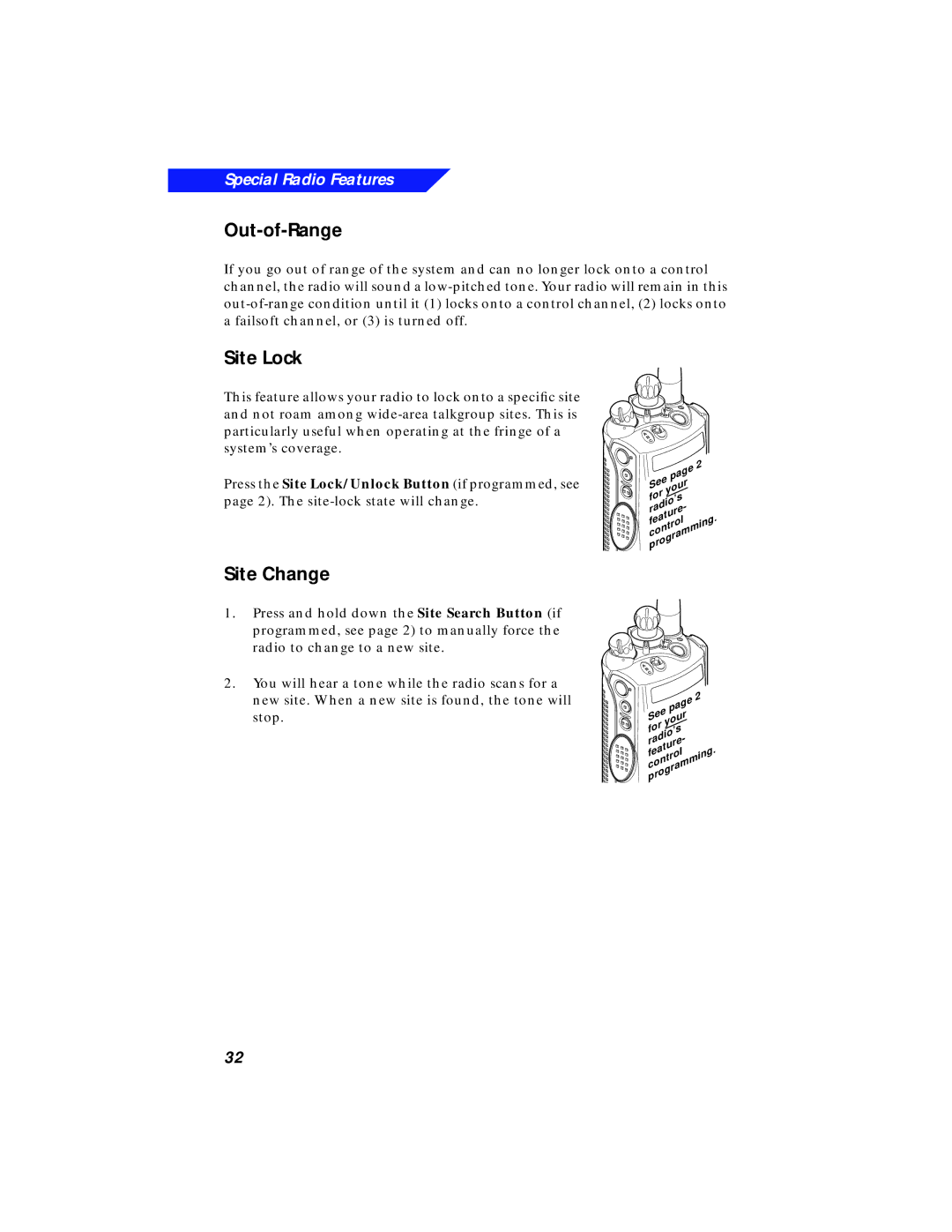 Motorola XTS 3000 manual Out-of-Range, Site Lock, Site Change 