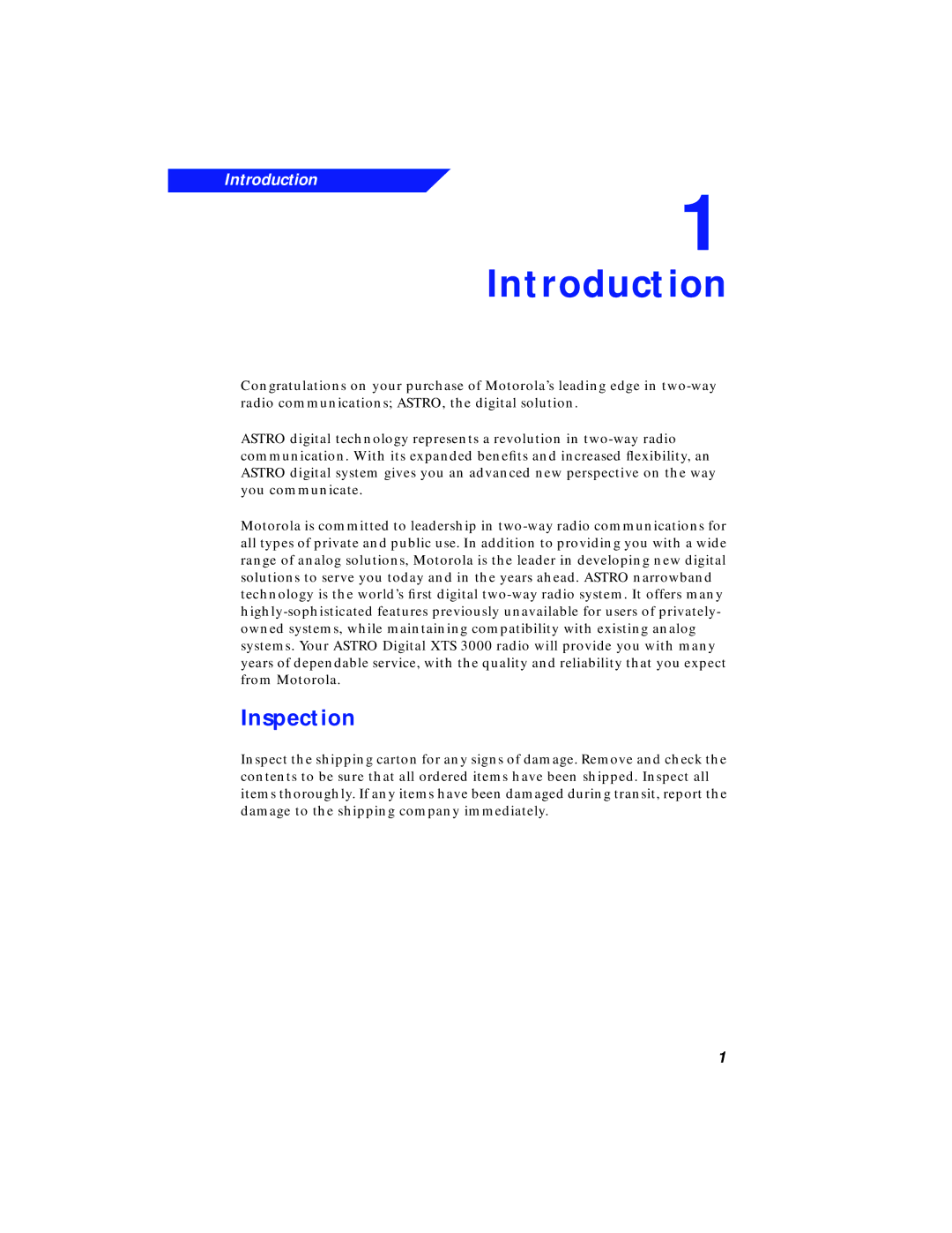 Motorola XTS 3000 manual Introduction, Inspection 