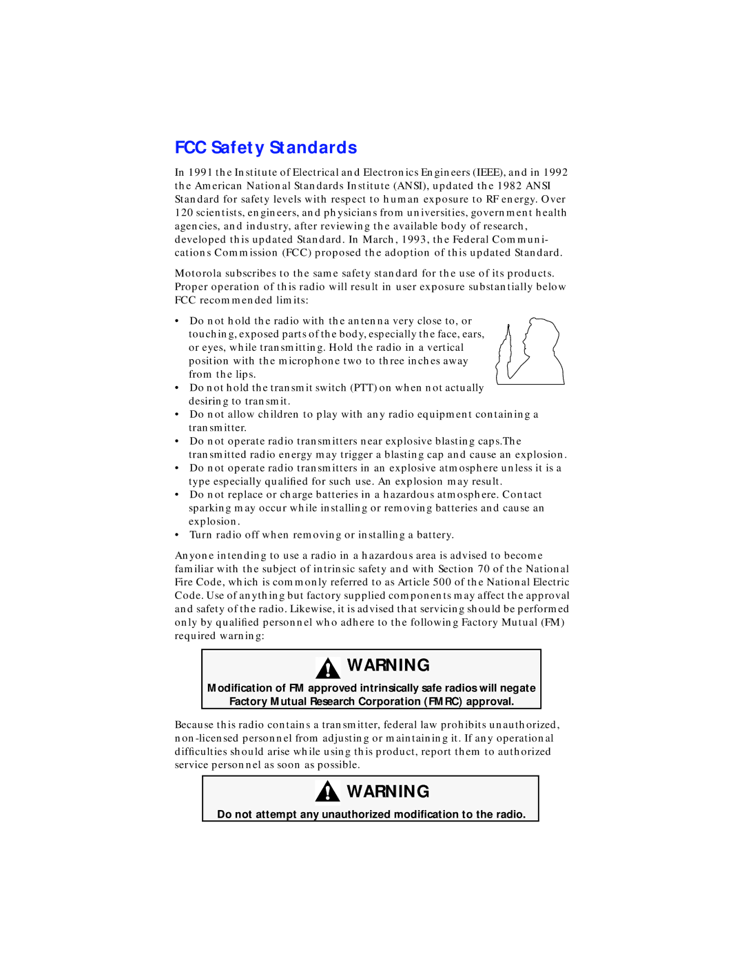 Motorola XTS 3000 manual FCC Safety Standards 