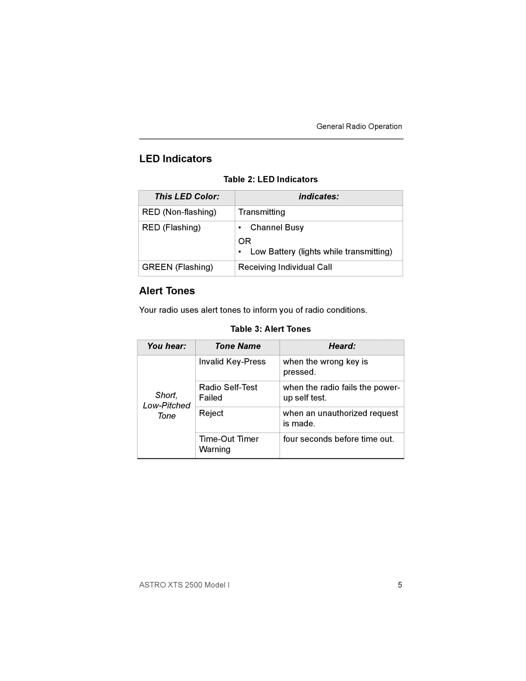 Motorola XTS2500 manual LED Indicators, Alert Tones 