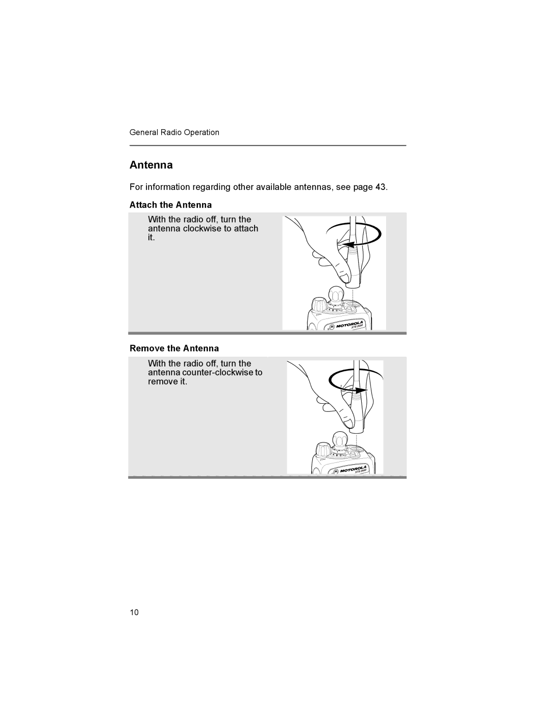 Motorola XTS2500 manual Attach the Antenna, Remove the Antenna 