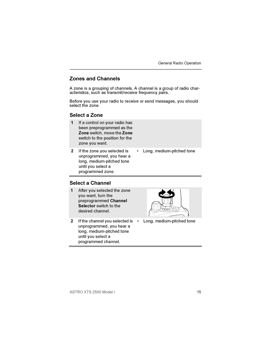 Motorola XTS2500 manual Zones and Channels, Select a Zone, Select a Channel 