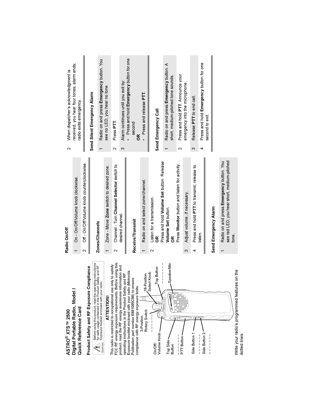 Motorola XTS2500 manual Astro XTS Digital Portable Radio, Model Quick Reference Card 