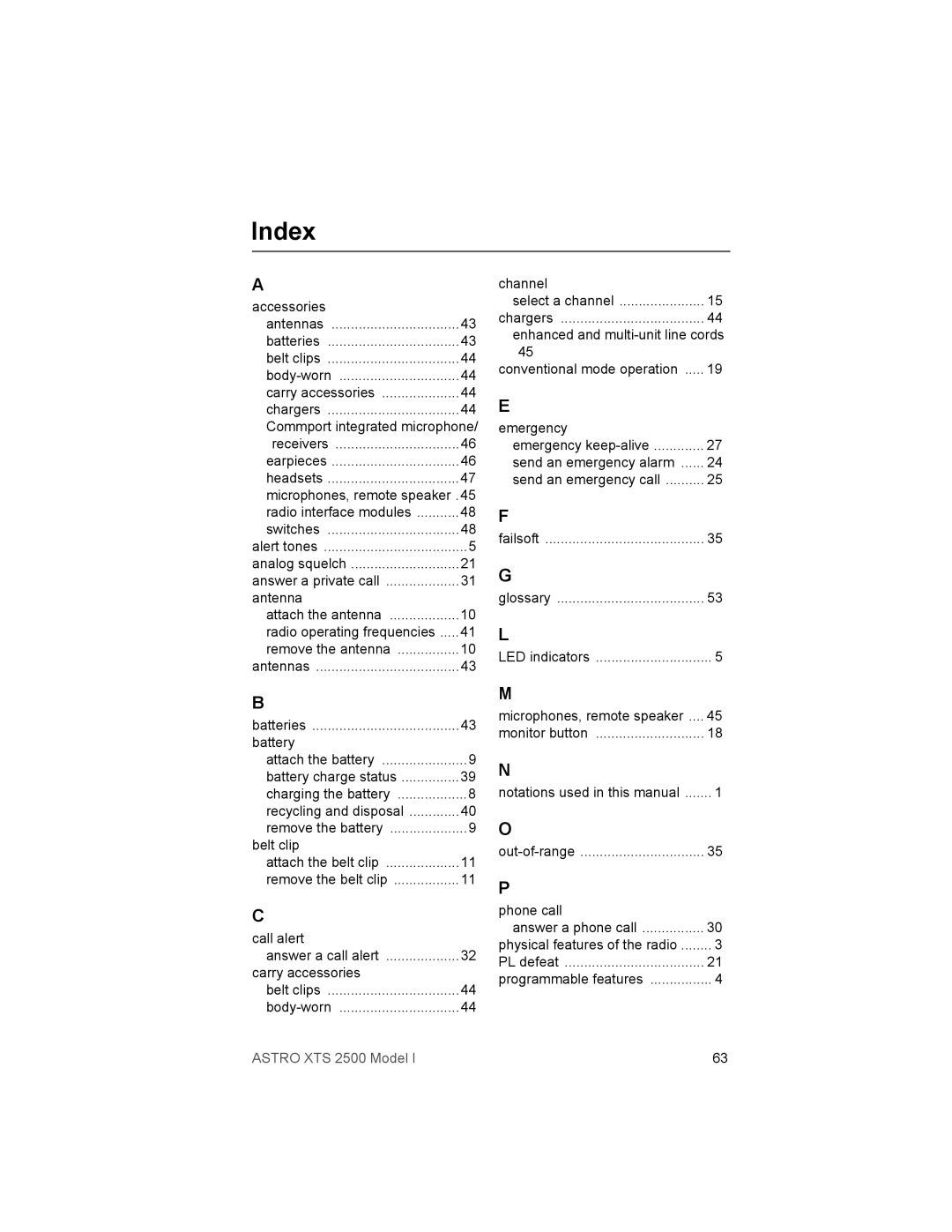 Motorola XTS2500 manual Index 