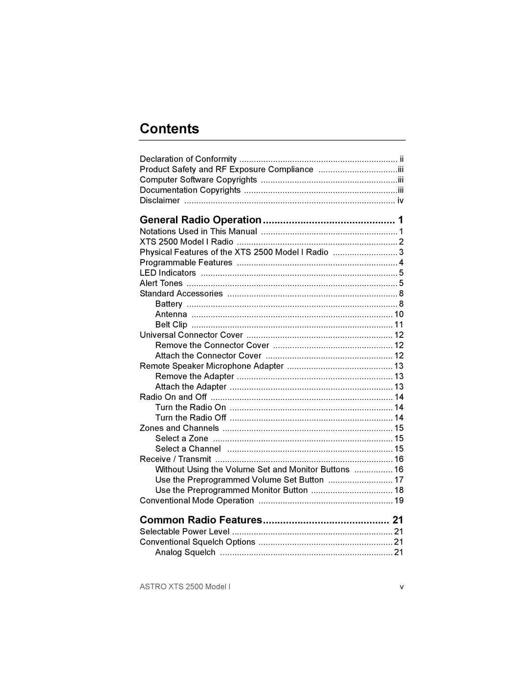 Motorola XTS2500 manual Contents 