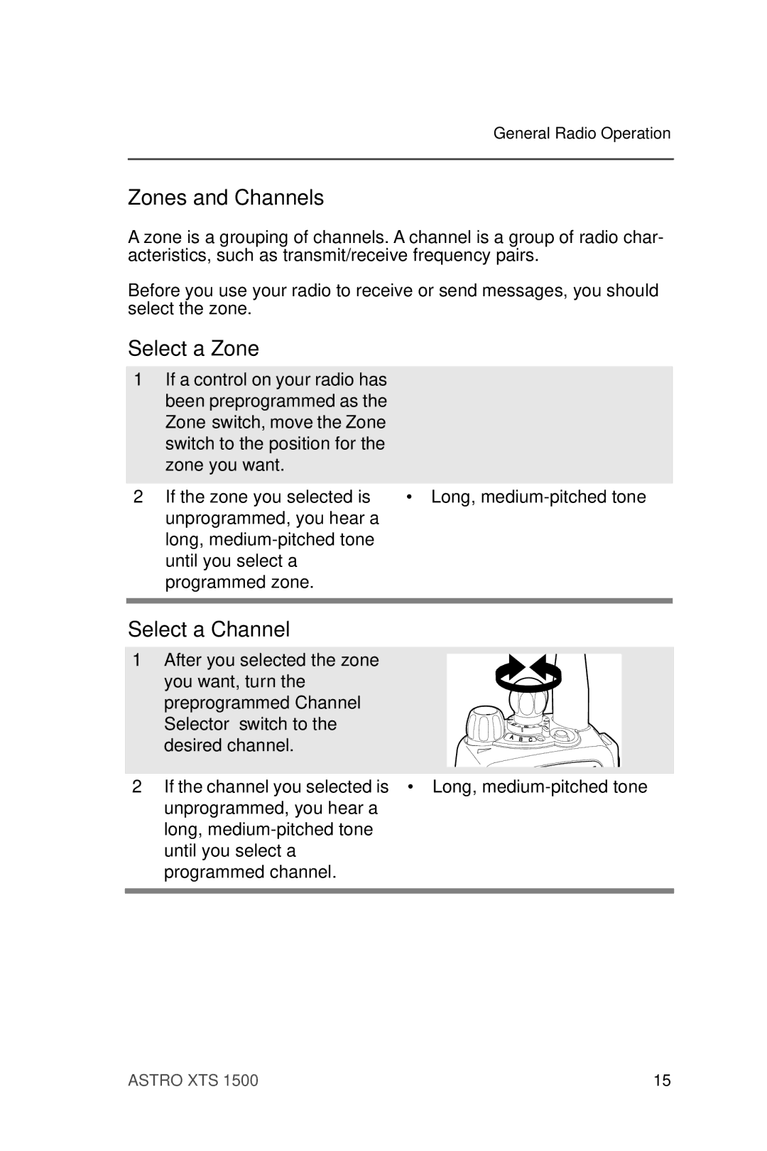 Motorola XTSTM 1500 manual Zones and Channels, Select a Zone, Select a Channel 