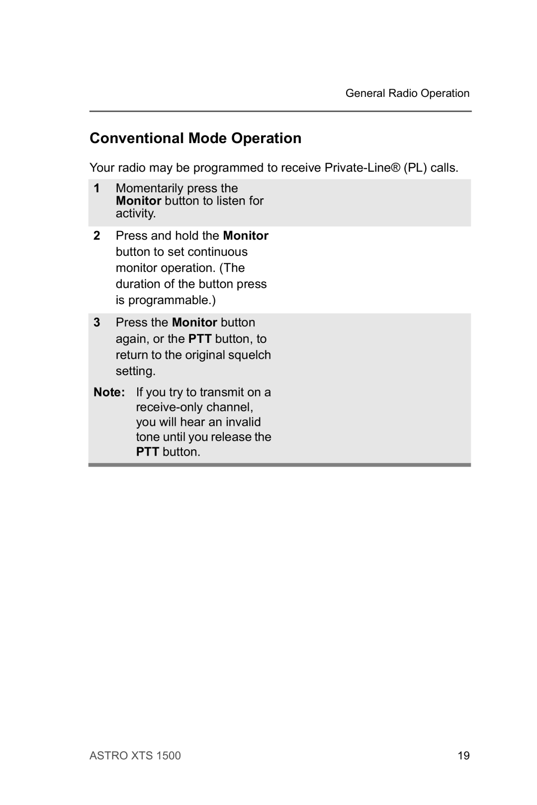 Motorola XTSTM 1500 manual Conventional Mode Operation 