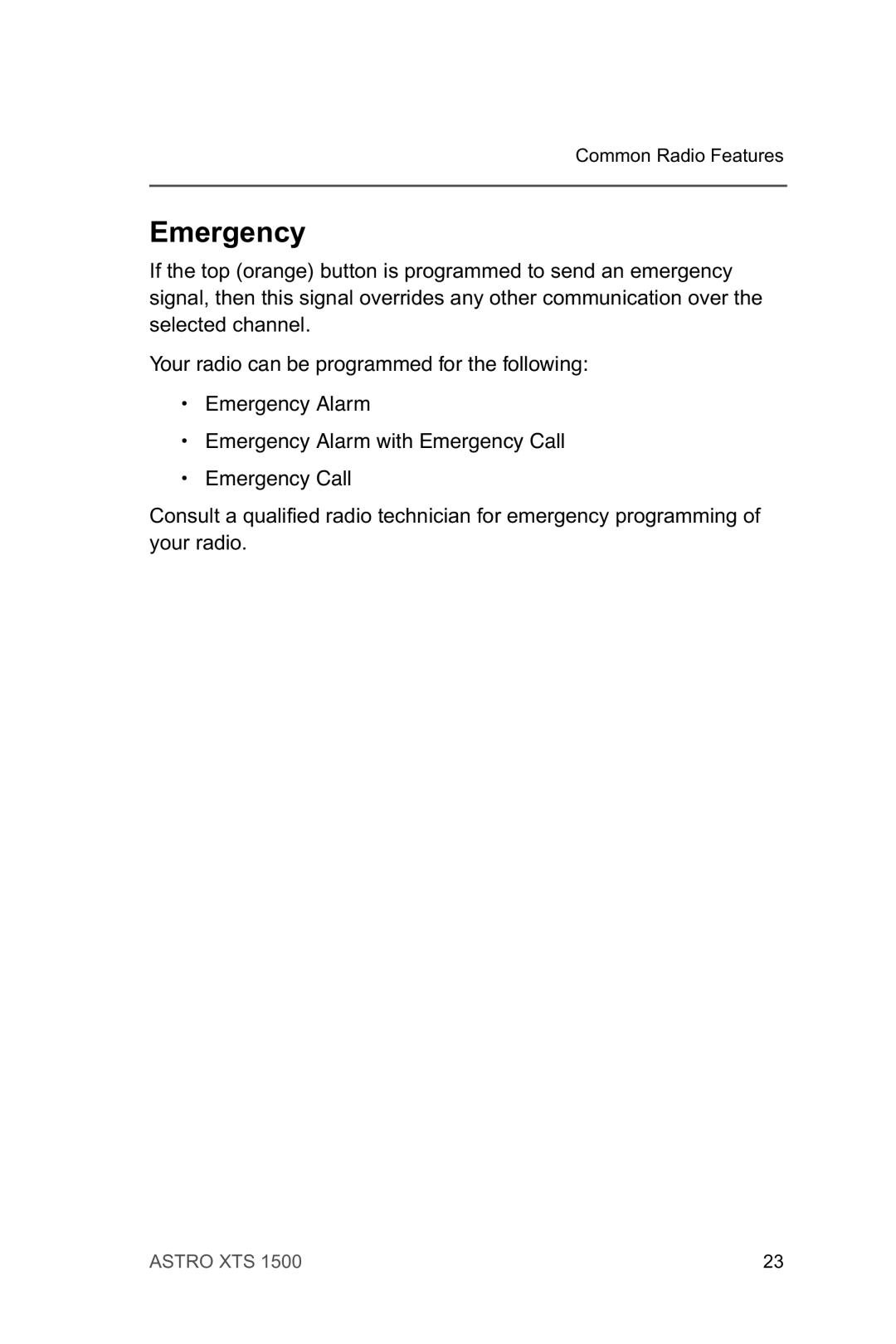 Motorola XTSTM 1500 manual Emergency 