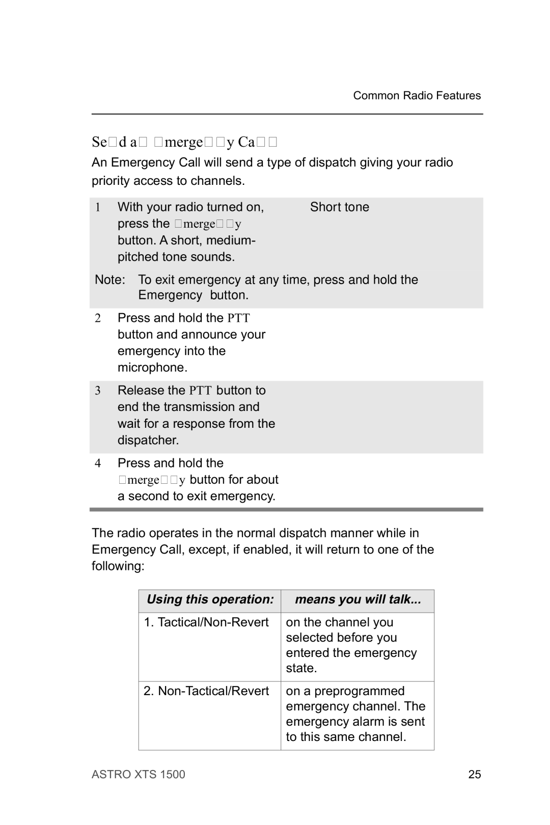 Motorola XTSTM 1500 manual Send an Emergency Call, Using this operation Means you will talk 