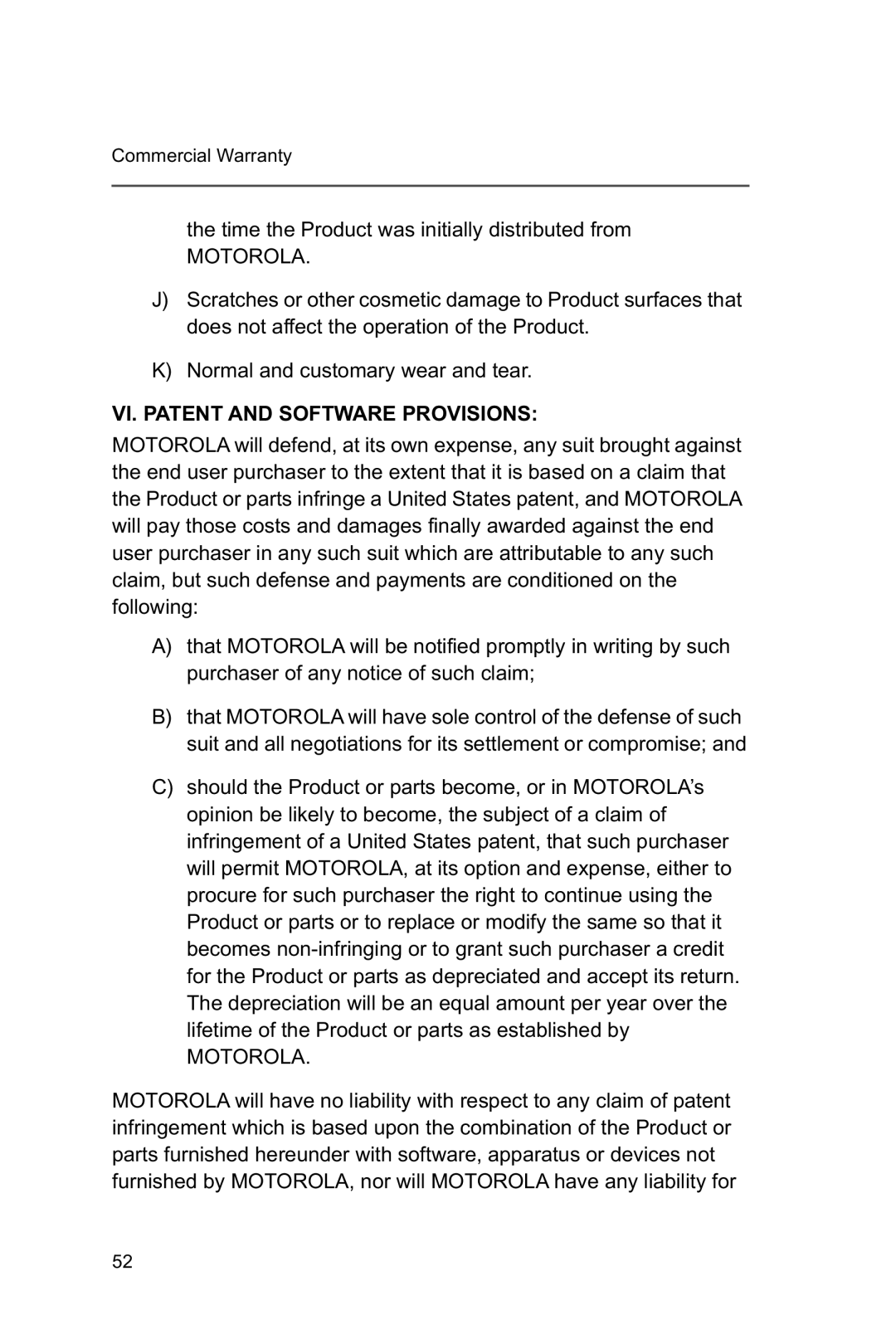 Motorola XTSTM 1500 manual VI. Patent and Software Provisions 