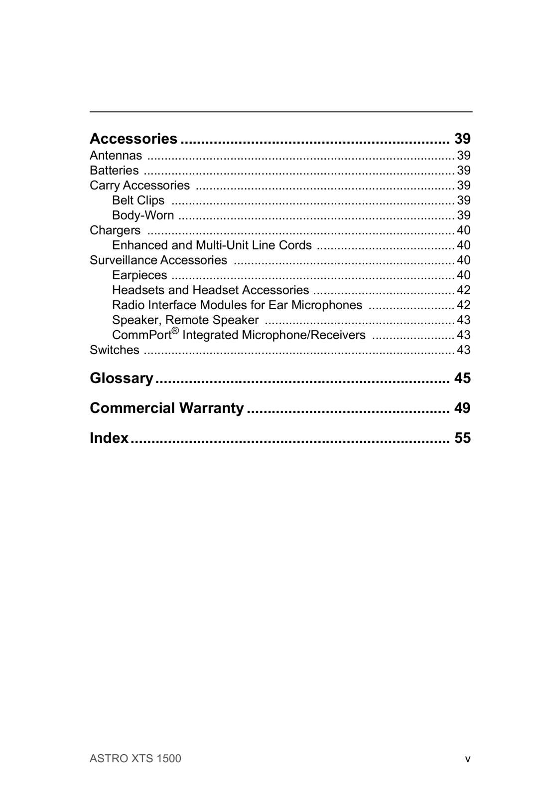 Motorola XTSTM 1500 manual Accessories, Glossary Commercial Warranty Index 