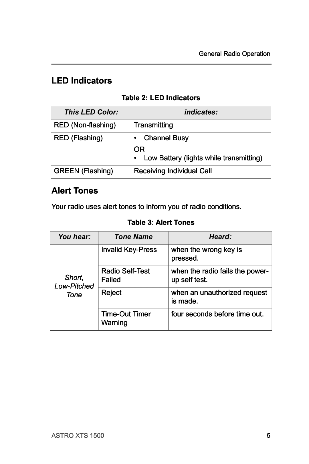 Motorola XTSTM 1500 manual LED Indicators, Alert Tones 