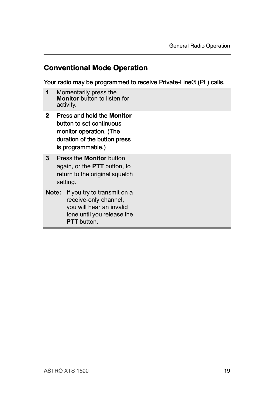 Motorola XTSTM 1500 manual Conventional Mode Operation 