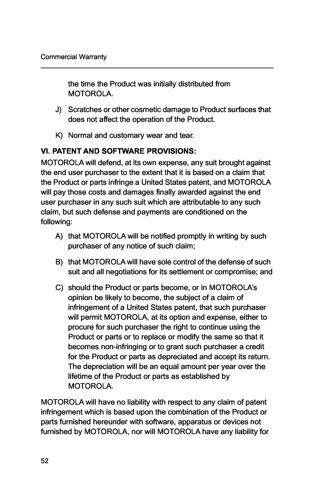 Motorola XTSTM 1500 manual Vi. Patent And Software Provisions 