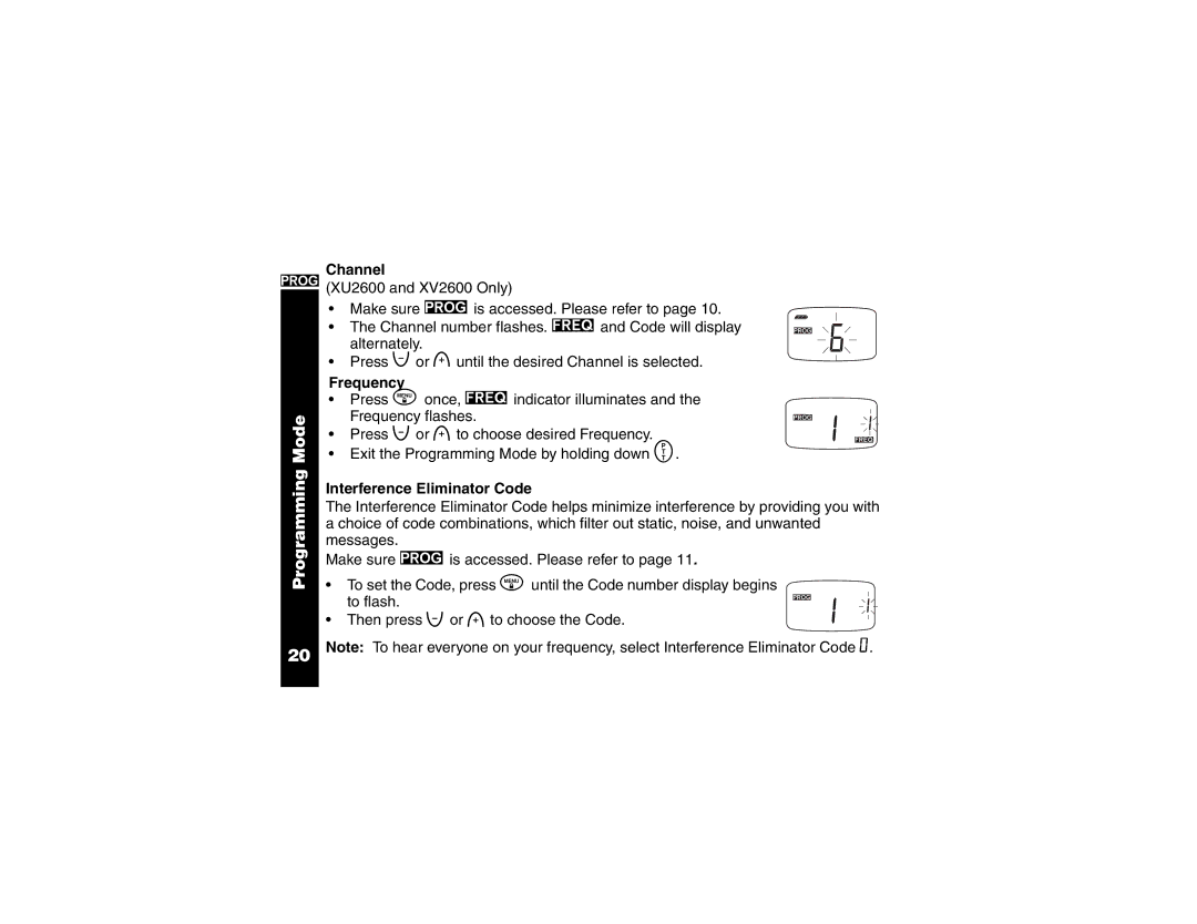 Motorola XU1100, XV2600 manual Channel, Frequency, Interference Eliminator Code 