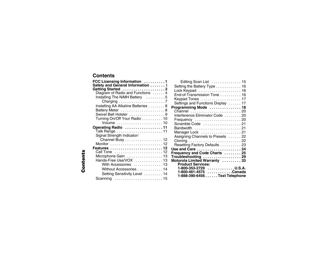 Motorola XU1100, XV2600 manual Contents 