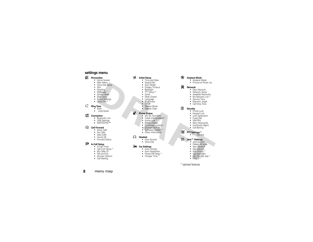 Motorola Z3 instruction manual Settings menu, Personalize 