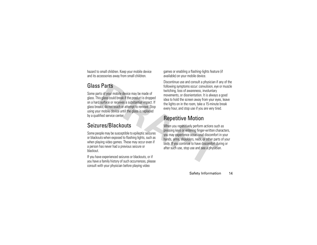 Motorola Z3 instruction manual Glass Parts 