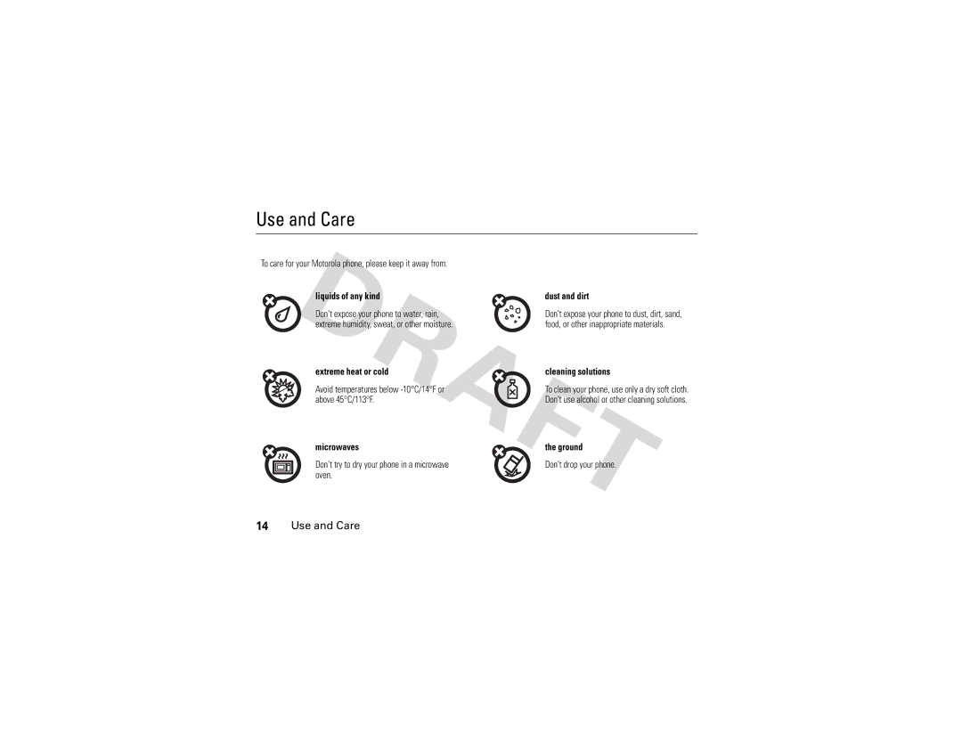 Motorola Z3 instruction manual Use and Care 