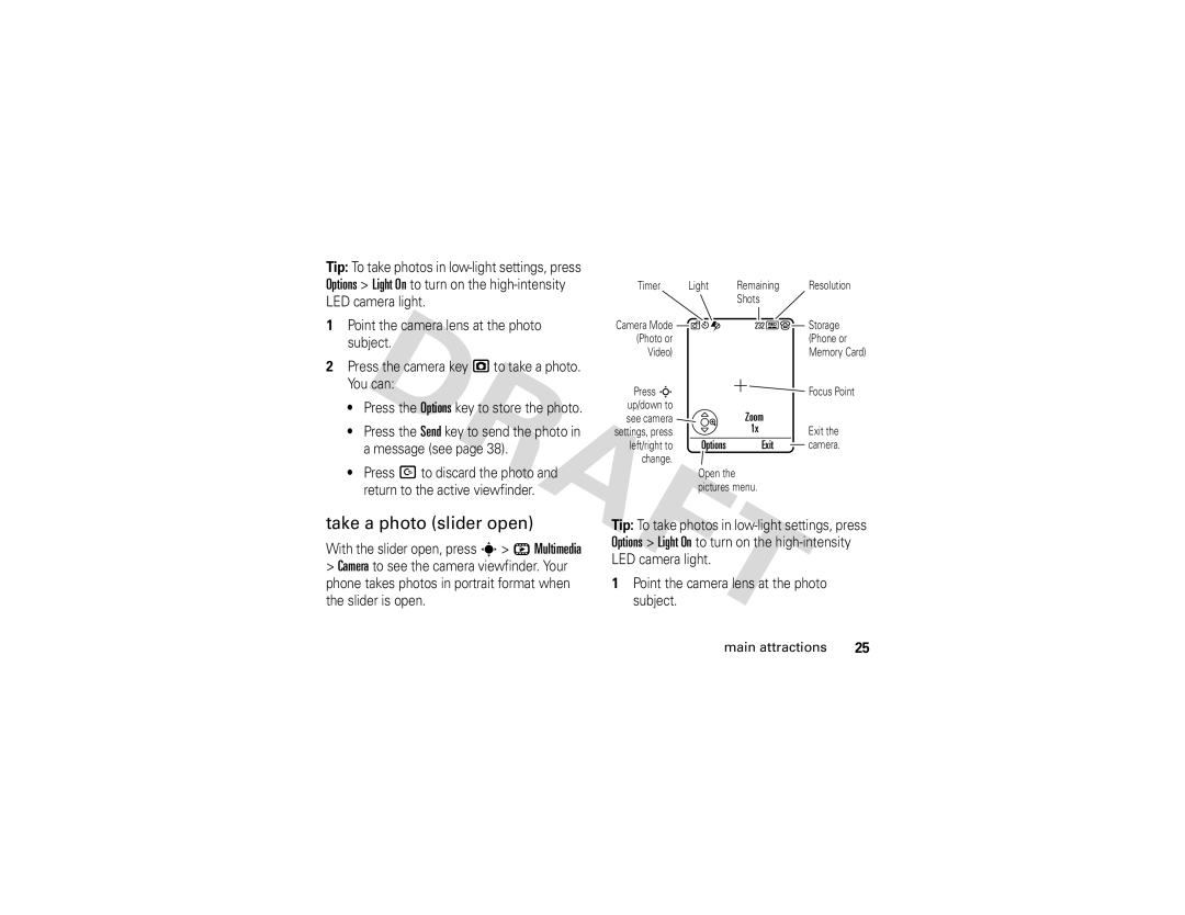 Motorola Z3 instruction manual Take a photo slider open, Options 