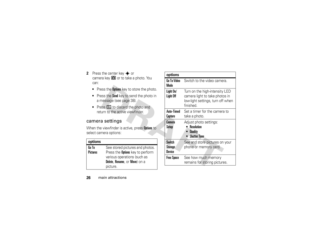 Motorola Z3 instruction manual Camera settings 