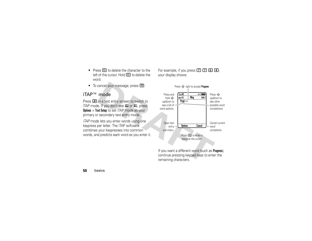 Motorola Z3 instruction manual ITAP mode, For example, if you press 7764, your display shows 