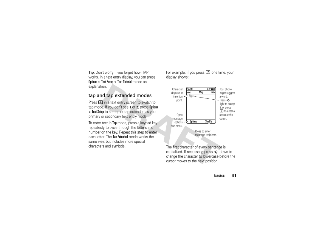 Motorola Z3 instruction manual Tap and tap extended modes, For example, if you press 7one time, your display shows 