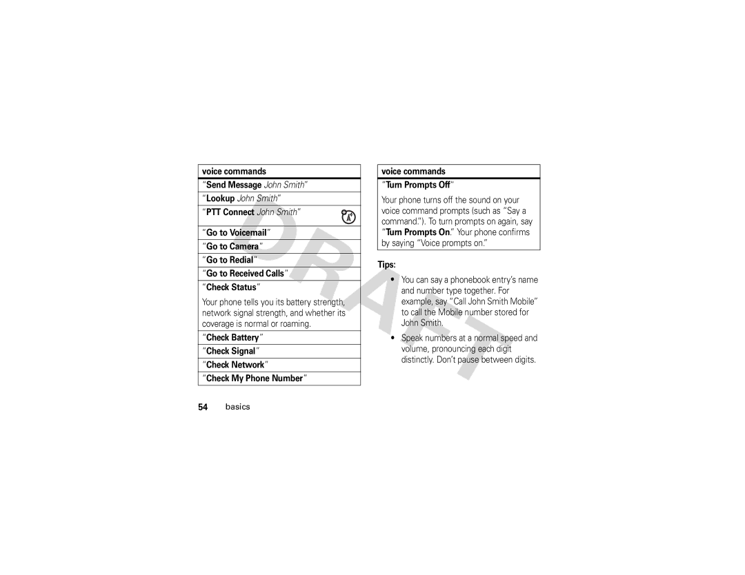 Motorola Z3 instruction manual Voice commands Send Message John Smith, Tips 