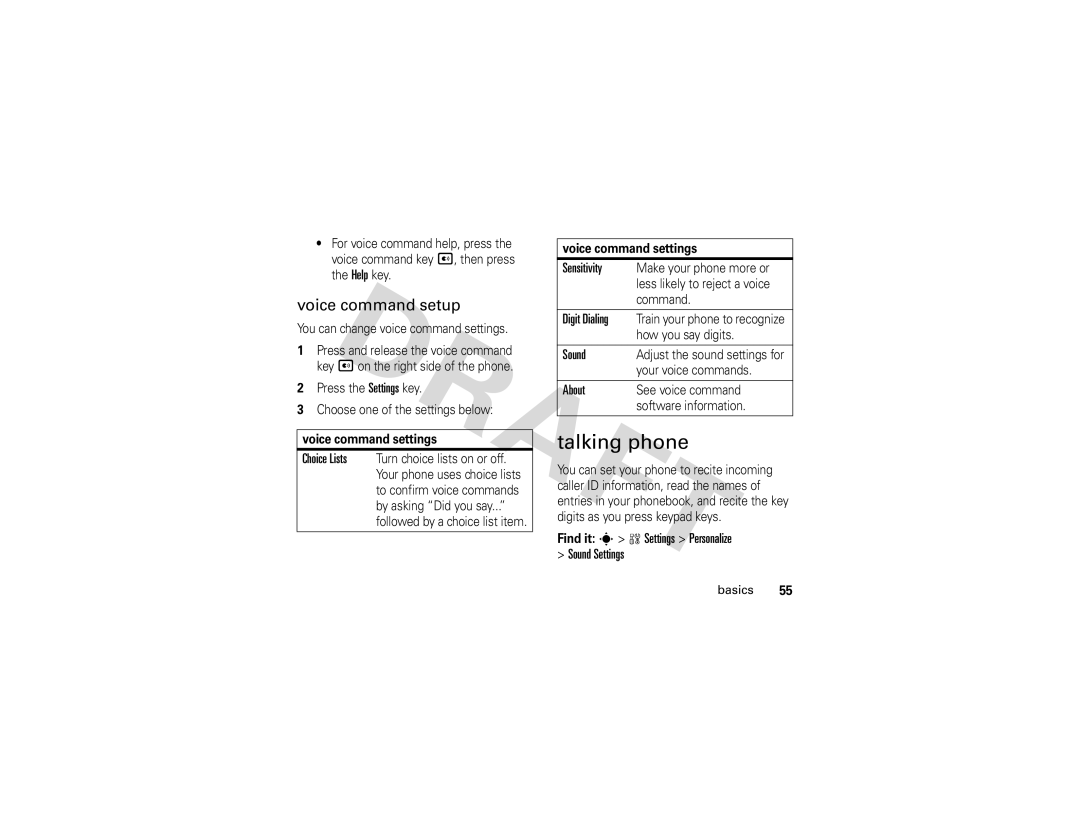 Motorola Z3 instruction manual Talking phone, Voice command setup 