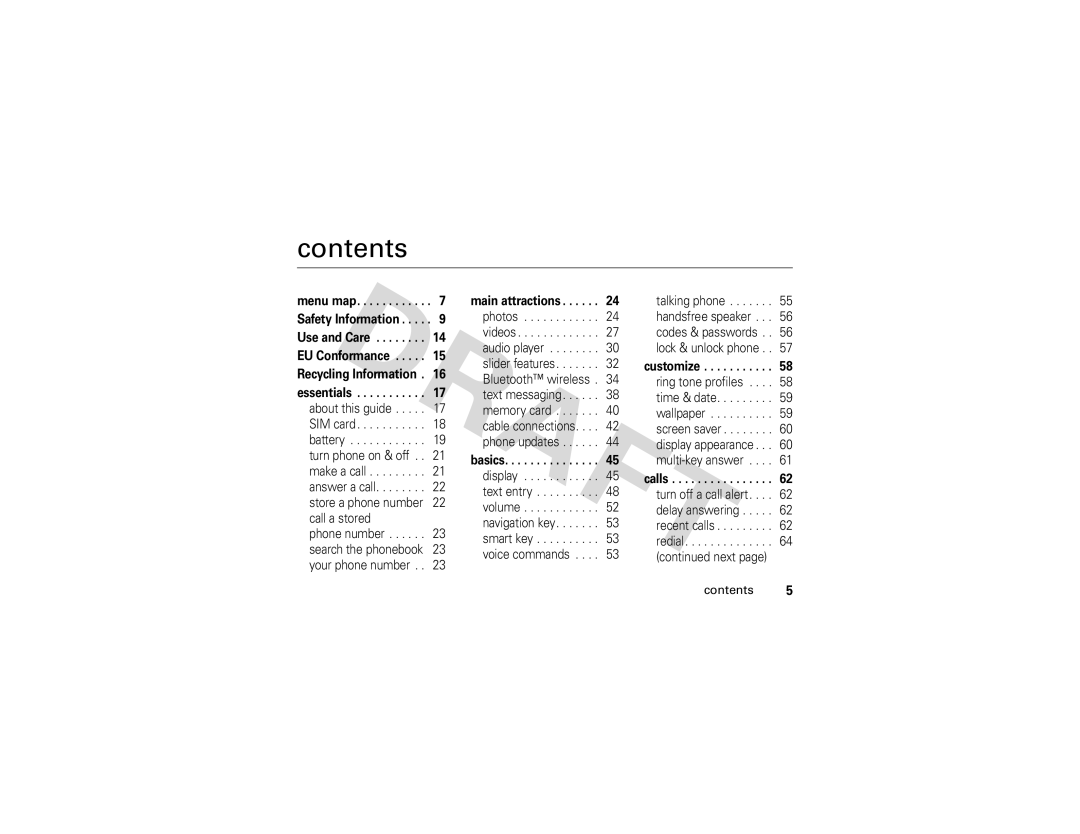 Motorola Z3 instruction manual Contents 