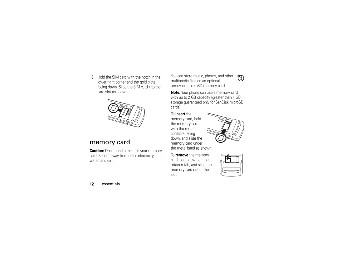 Motorola Z6 manual Memory card 