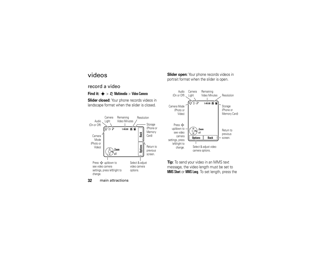 Motorola Z6 manual Videos, Record a video, Find it s j Multimedia Video Camera 