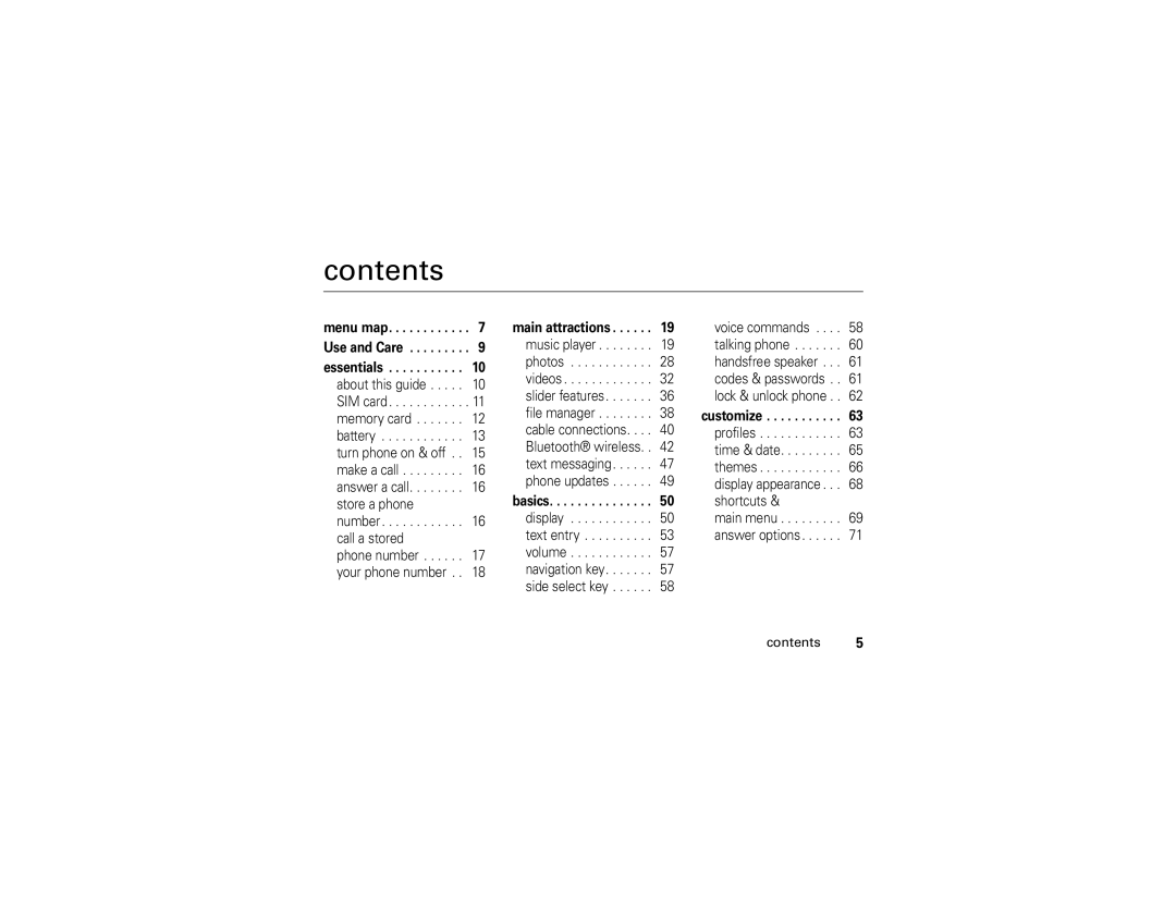 Motorola Z6 manual Contents 