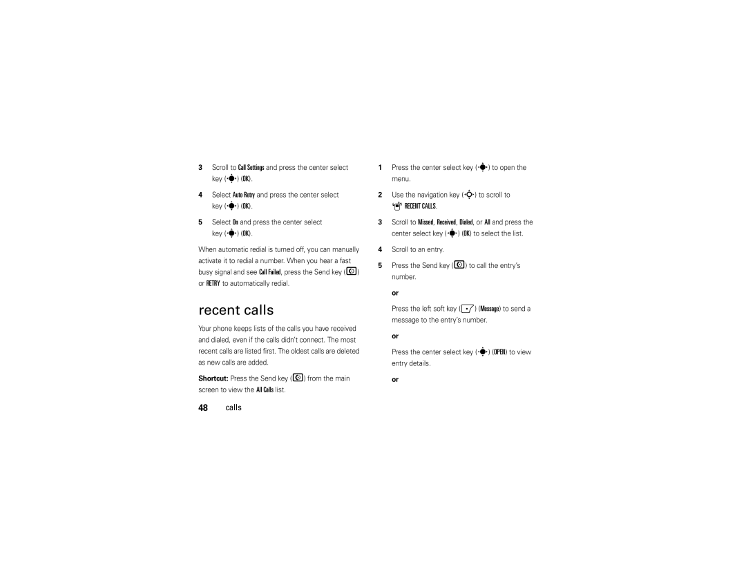 Motorola Z6c manual Recent calls, Recent Calls 
