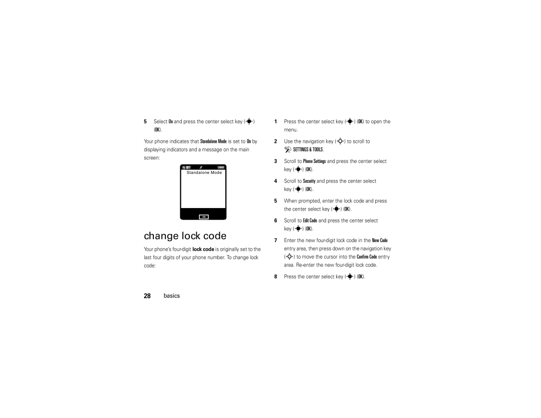 Motorola Z6tv manual Change lock code 