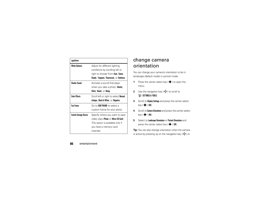 Motorola Z6tv manual Change camera orientation 