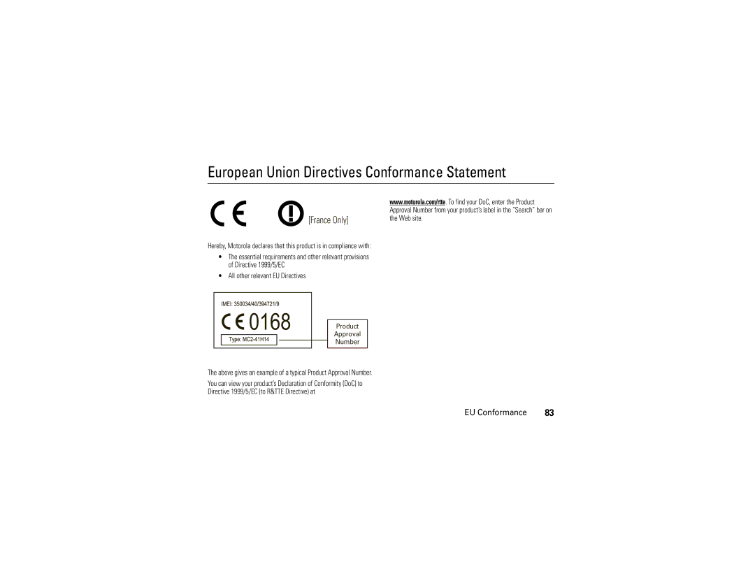 Motorola Z6w manual European Union Directives Conformance Statement, EU Conformance 