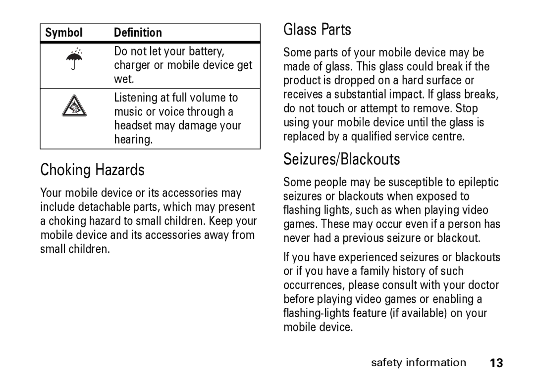 Motorola Z8 manual Choking Hazards 