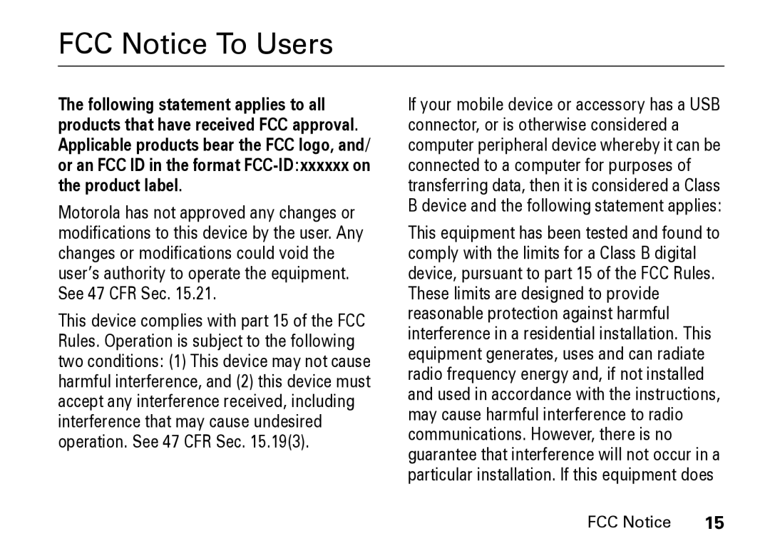 Motorola Z8 manual FCC Notice To Users 