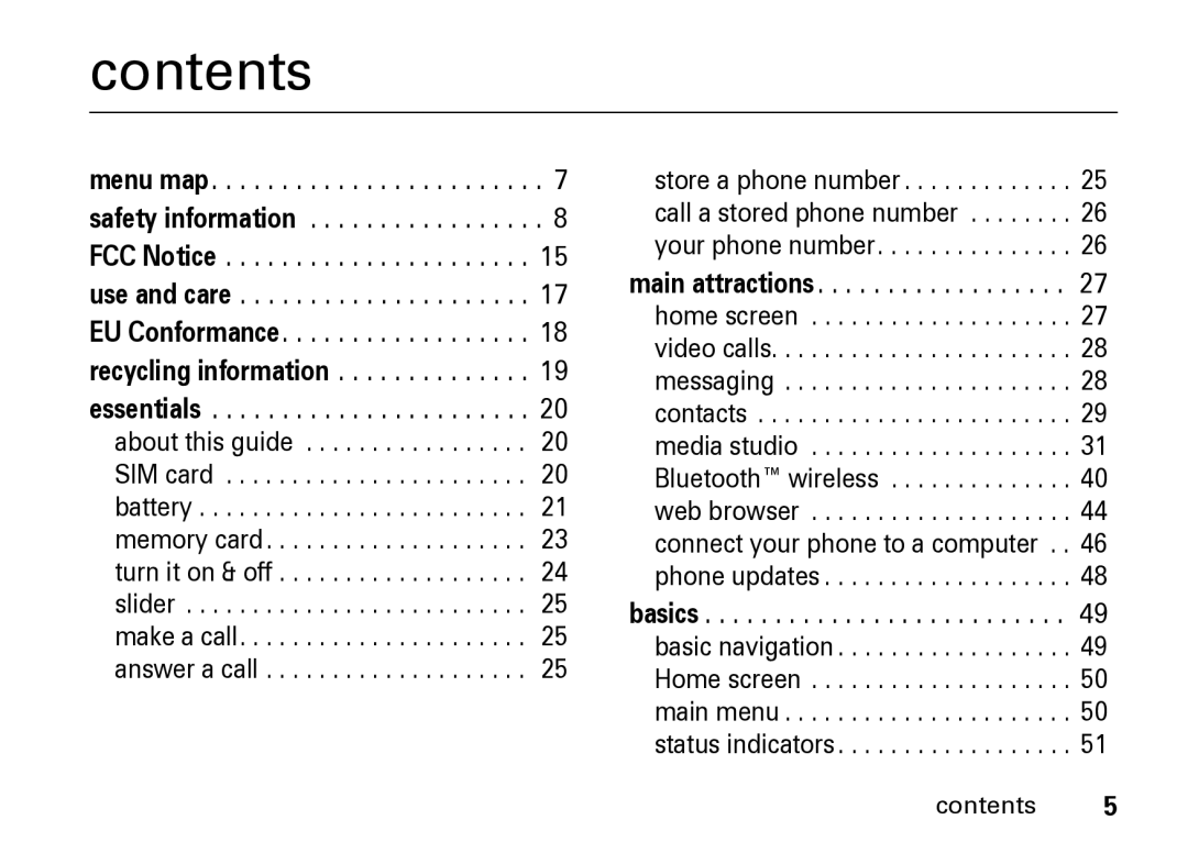 Motorola Z8 manual Contents 