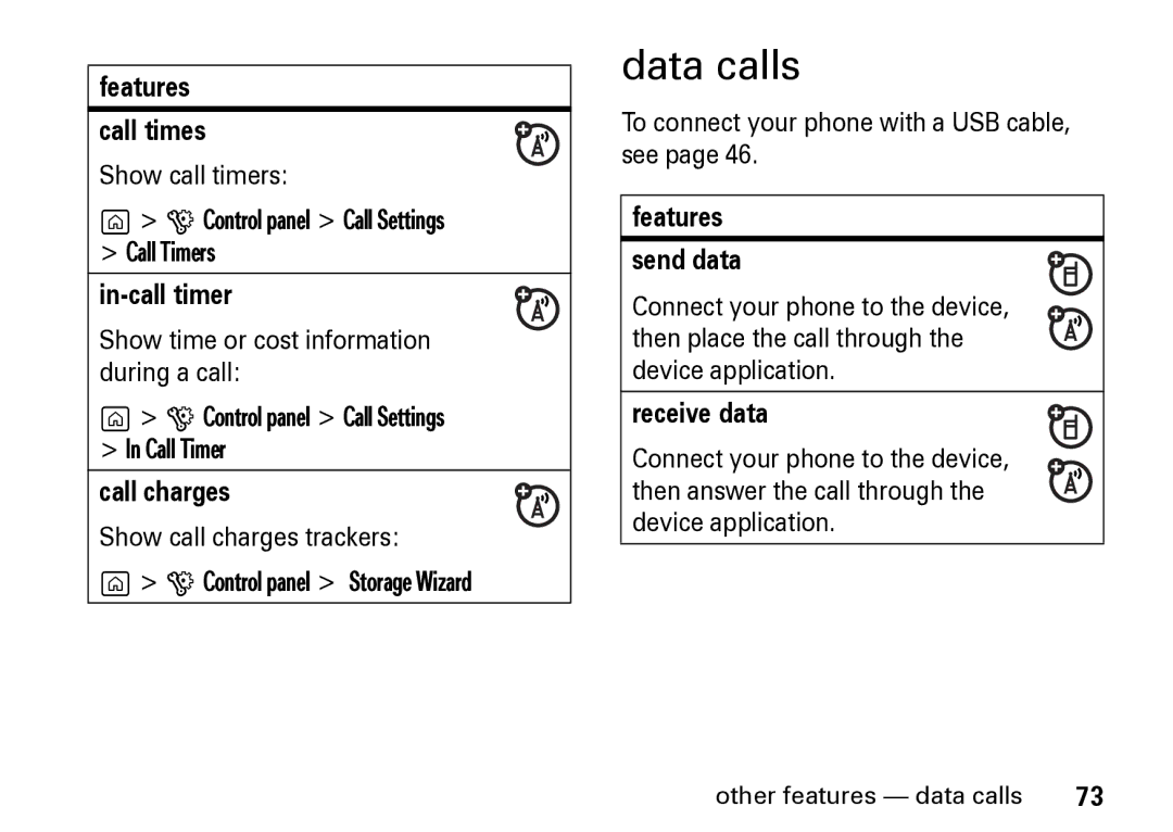 Motorola Z8 manual Data calls 