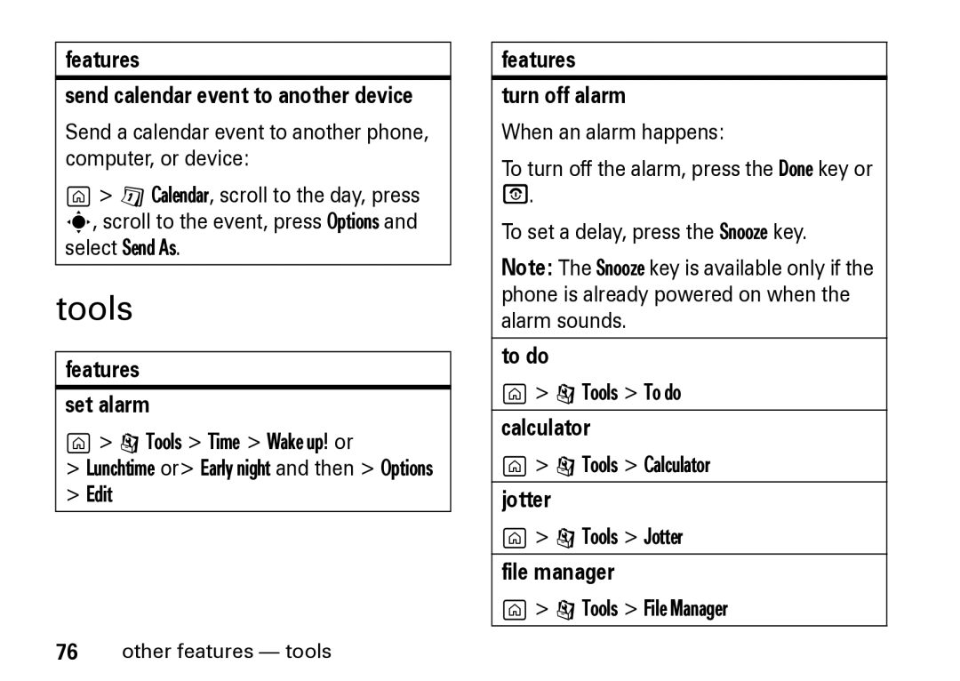 Motorola Z8 manual Tools 