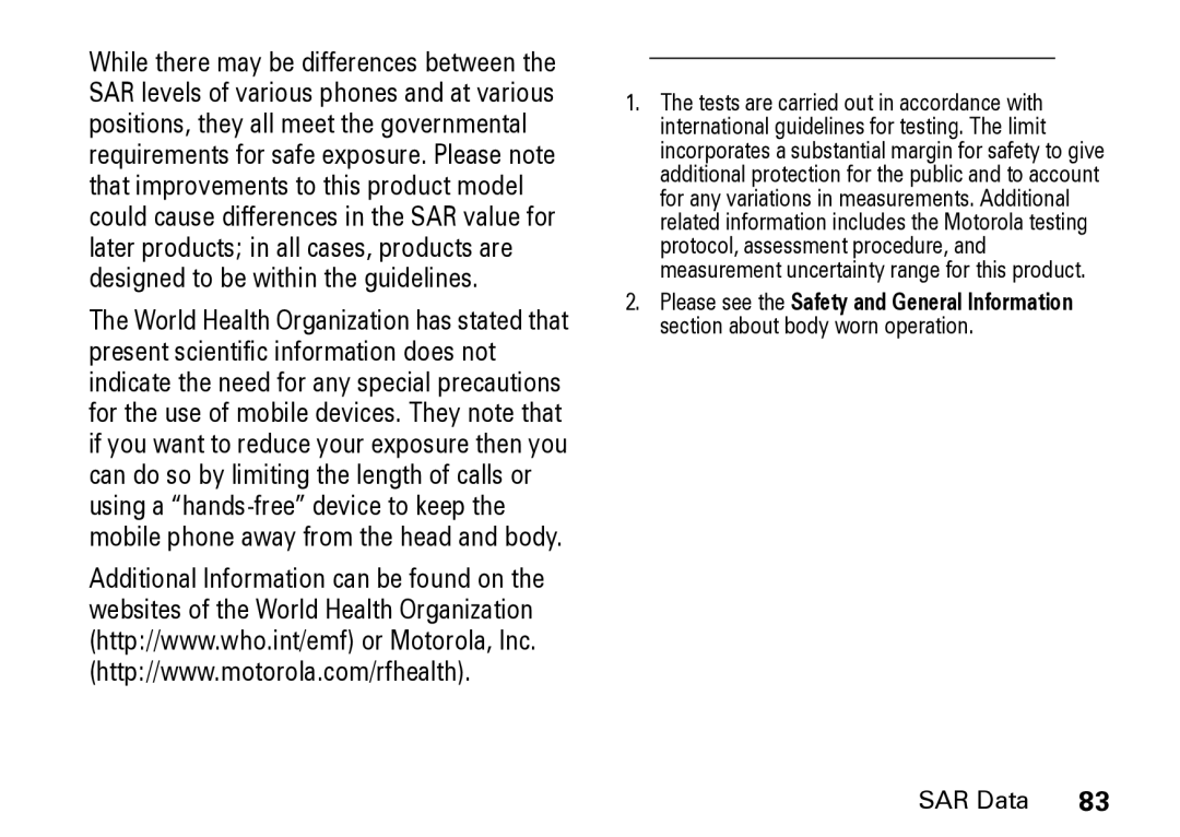 Motorola Z8 manual SAR Data 