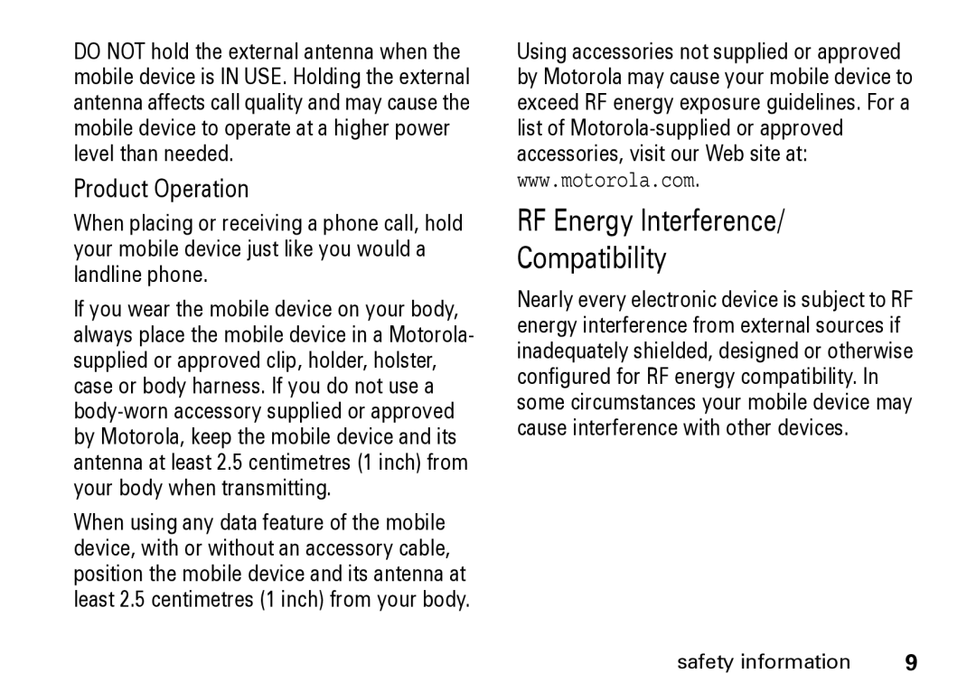 Motorola Z8 manual RF Energy Interference Compatibility 