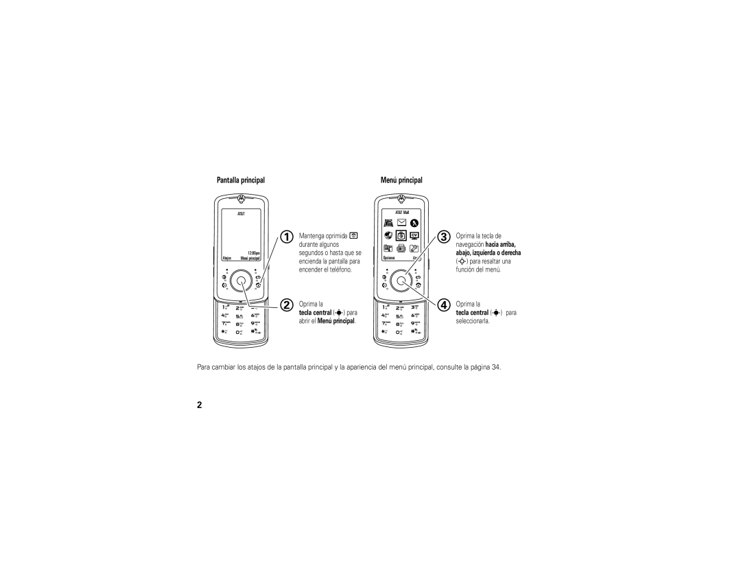 Motorola Z9n manual Pantalla principal Menú principal 