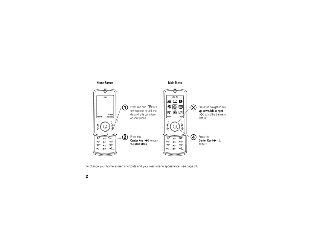 Motorola Z9n manual Center Key s to open 