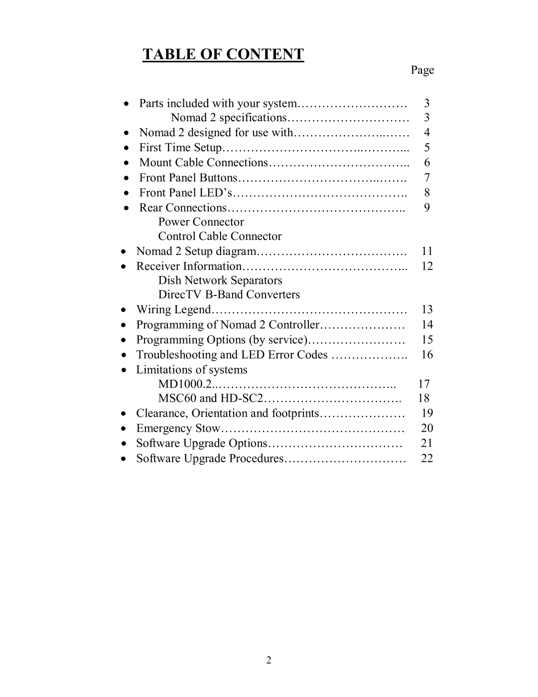 MotoSAT 901NOMAD 2IM manual Table of Content 