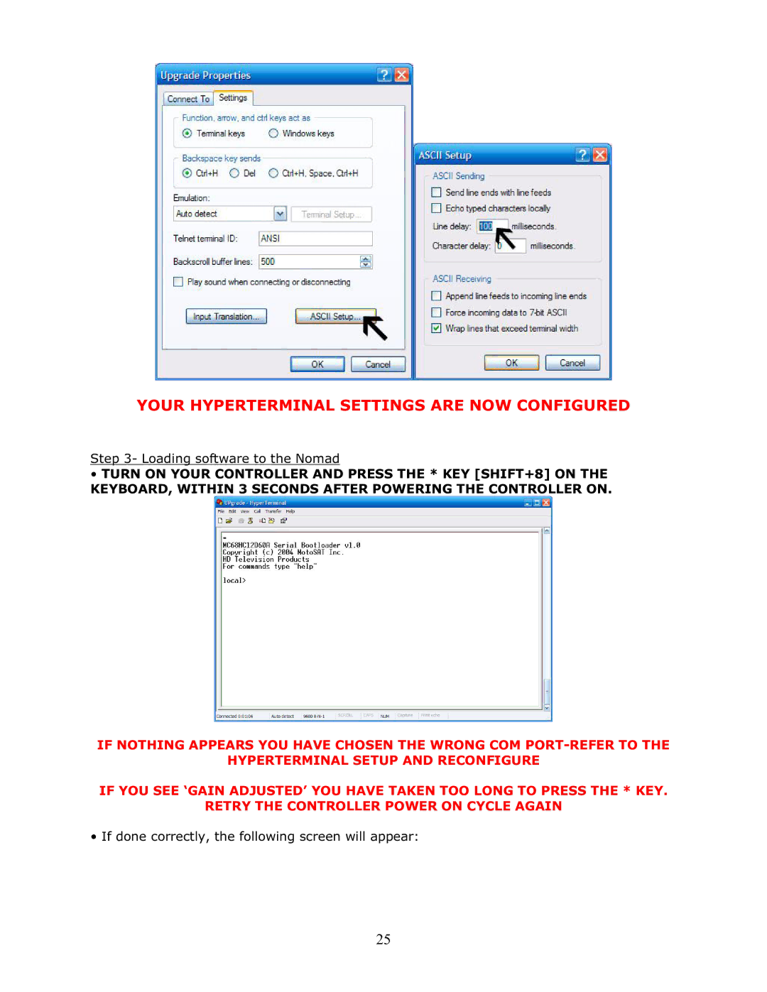 MotoSAT 901NOMAD 2IM manual Your Hyperterminal Settings are NOW Configured 