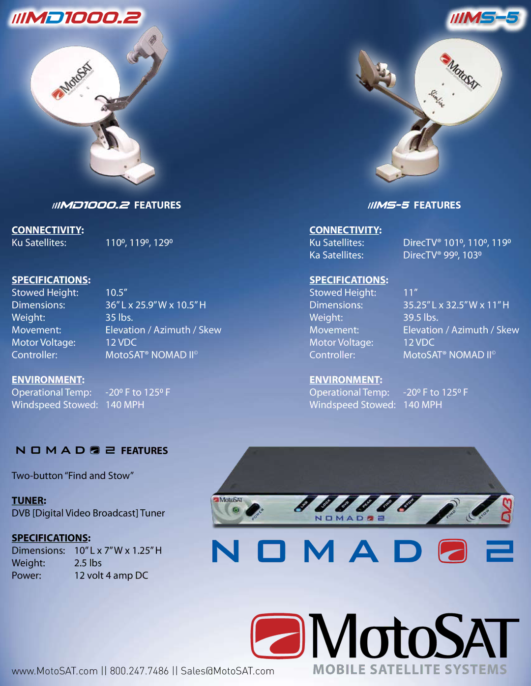 MotoSAT MS-5 manual Features Connectivity, Specifications, Environment 