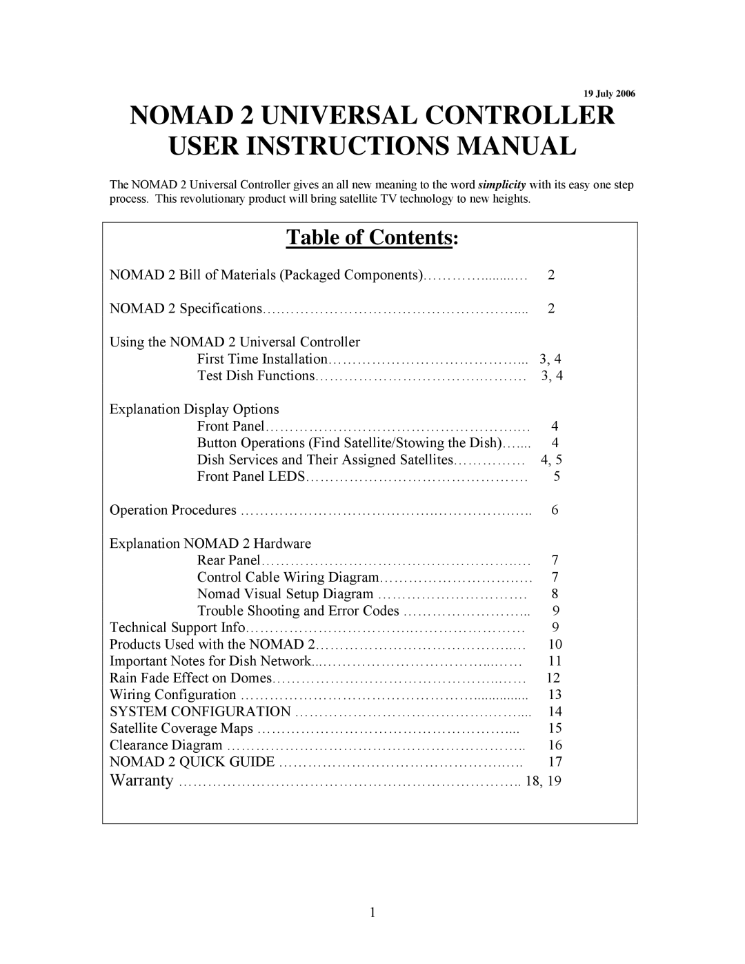 MotoSAT manual Nomad 2 Universal Controller User Instructions Manual 